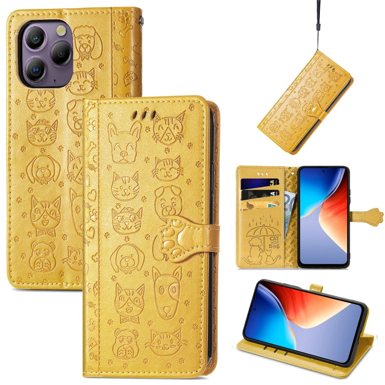 For Blackview A96 Cat and Dog Embossed Leather Phone Case(Yellow) - More Brand by PMC TechLife | Online Shopping South Africa | PMC TechLife