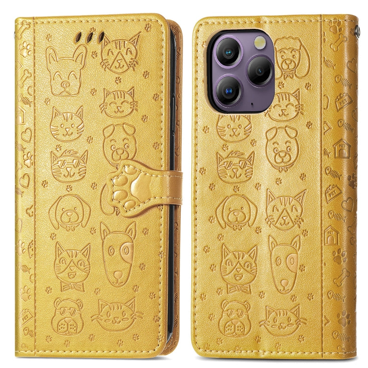 For Blackview A96 Cat and Dog Embossed Leather Phone Case(Yellow) - More Brand by PMC TechLife | Online Shopping South Africa | PMC TechLife