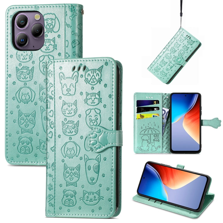 For Blackview A96 Cat and Dog Embossed Leather Phone Case(Green) - More Brand by PMC TechLife | Online Shopping South Africa | PMC TechLife