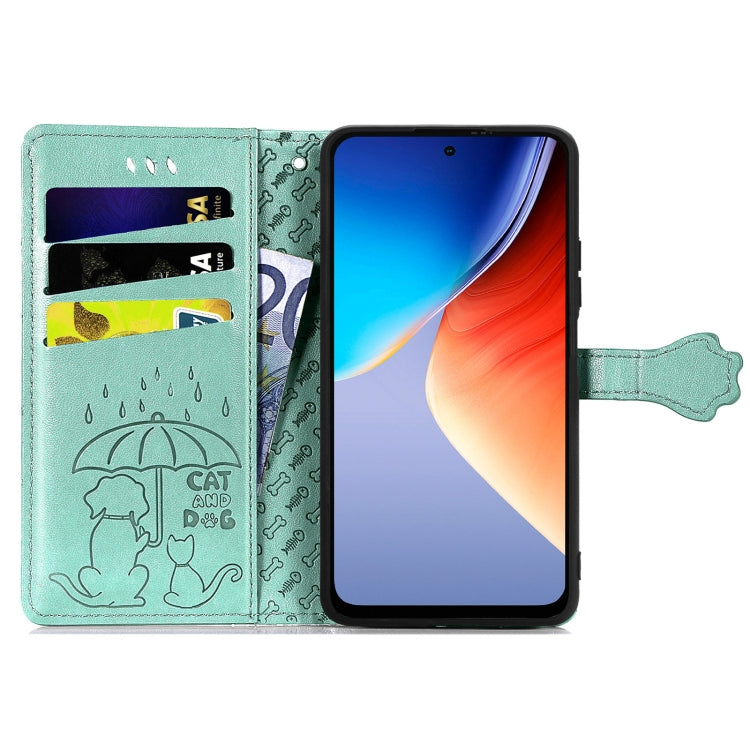 For Blackview A96 Cat and Dog Embossed Leather Phone Case(Green) - More Brand by PMC TechLife | Online Shopping South Africa | PMC TechLife