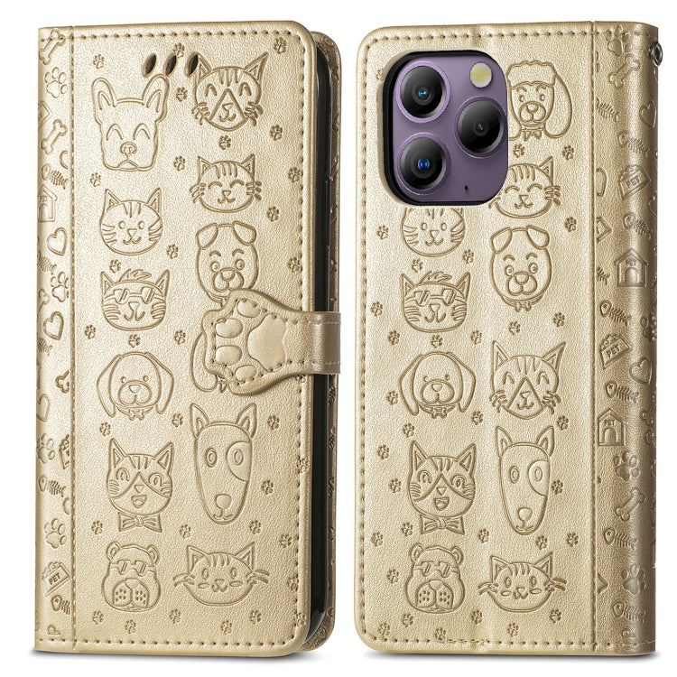 For Blackview A96 Cat and Dog Embossed Leather Phone Case(Gold) - More Brand by PMC TechLife | Online Shopping South Africa | PMC TechLife