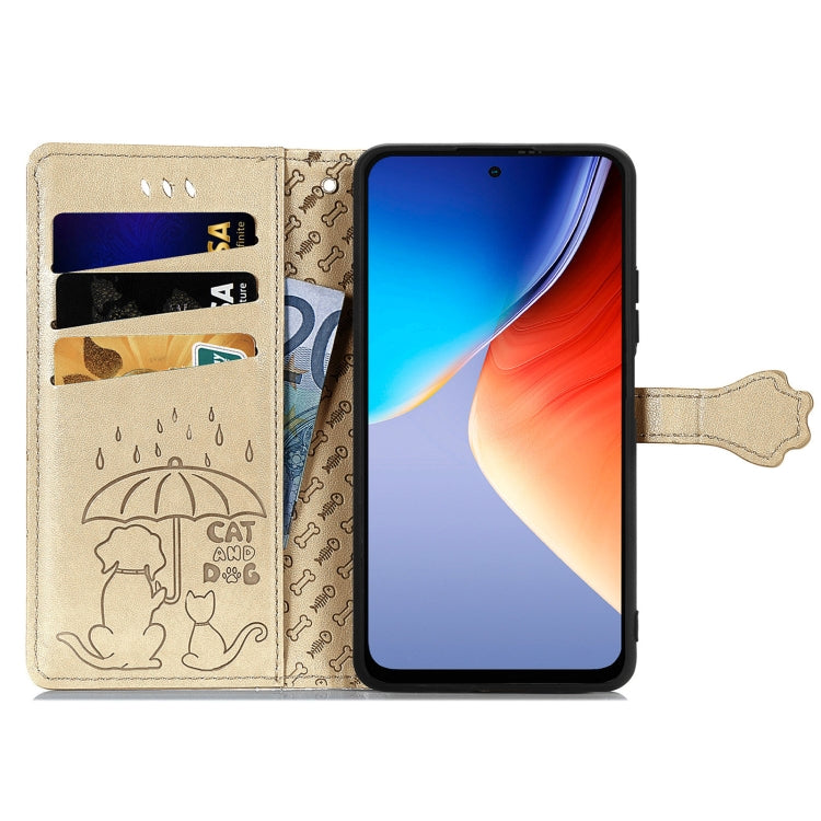 For Blackview A96 Cat and Dog Embossed Leather Phone Case(Gold) - More Brand by PMC TechLife | Online Shopping South Africa | PMC TechLife