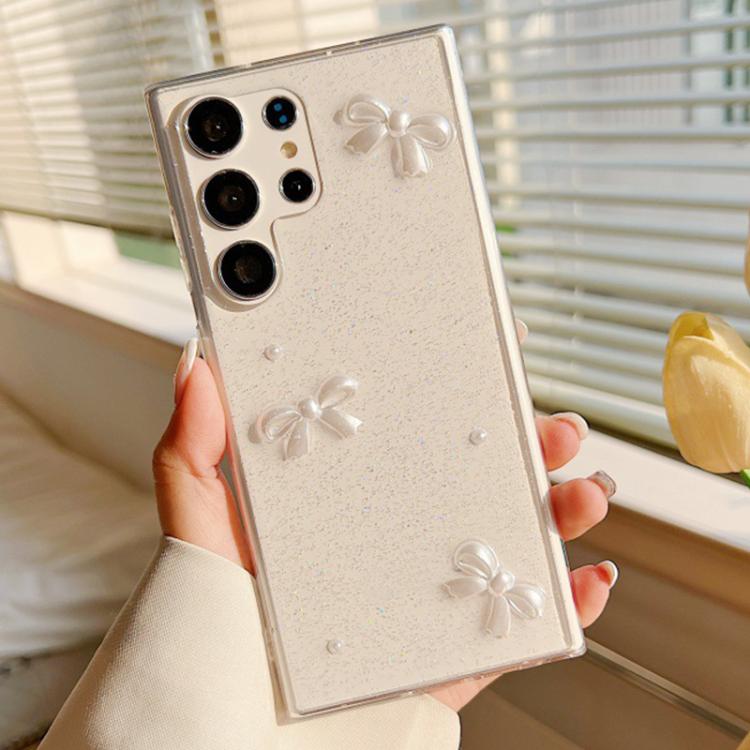 For Samsung Galaxy S25 Ultra 5G Pearl Bow Glitter Epoxy TPU Phone Case(Three Knots) - Galaxy S25 Ultra 5G Cases by PMC TechLife | Online Shopping South Africa | PMC TechLife | Buy Now Pay Later Mobicred