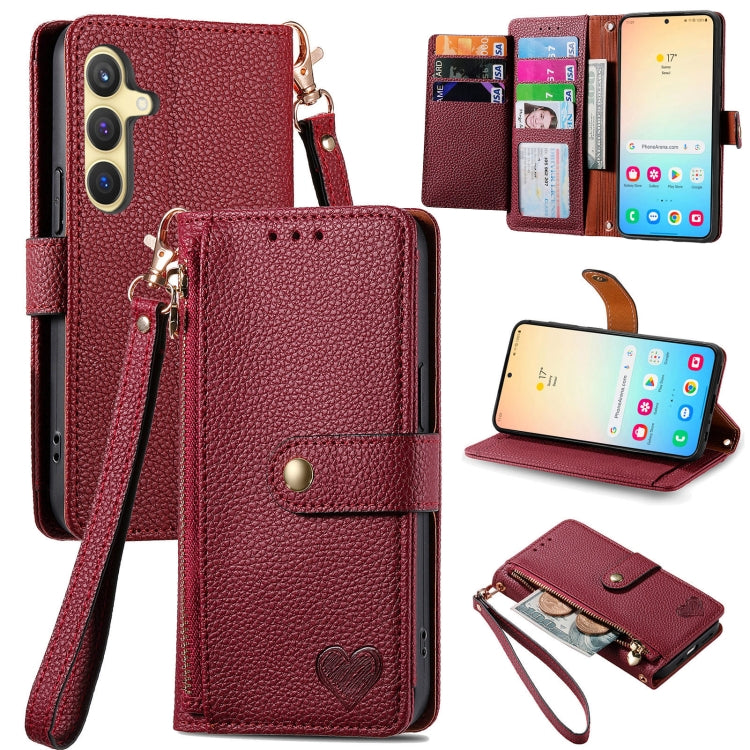 For Samsung Galaxy S24+ 5G Love Zipper Lanyard Leather Phone Case(Red) - free shipping - PMC Jewellery - Order now!