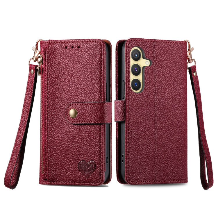 For Samsung Galaxy S24+ 5G Love Zipper Lanyard Leather Phone Case(Red) - free shipping - PMC Jewellery - Order now!