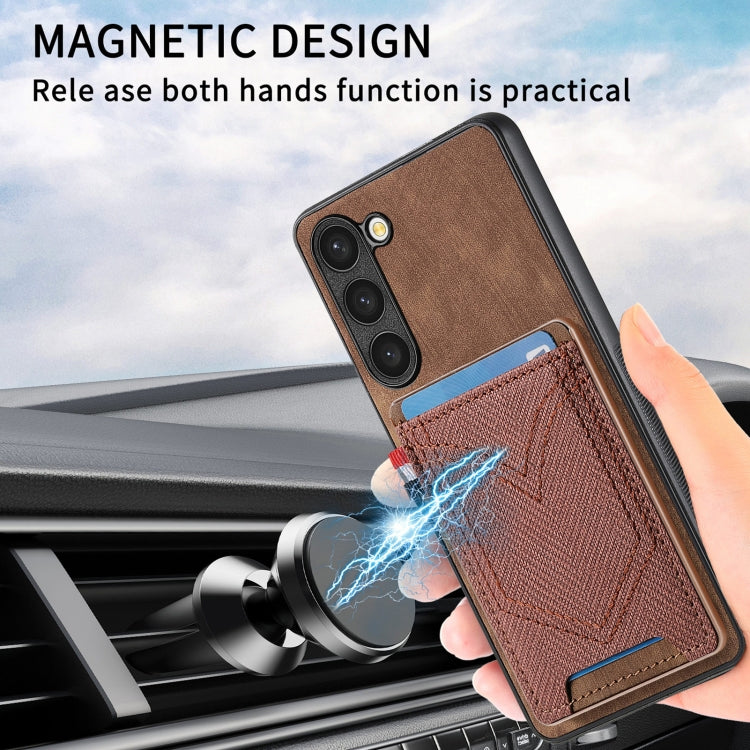 For Samsung Galaxy S25 5G Denim Texture Leather Skin Phone Case with Card Slot(Brown) - Galaxy S25 5G Cases by PMC Jewellery | Online Shopping South Africa | PMC Jewellery | Buy Now Pay Later Mobicred