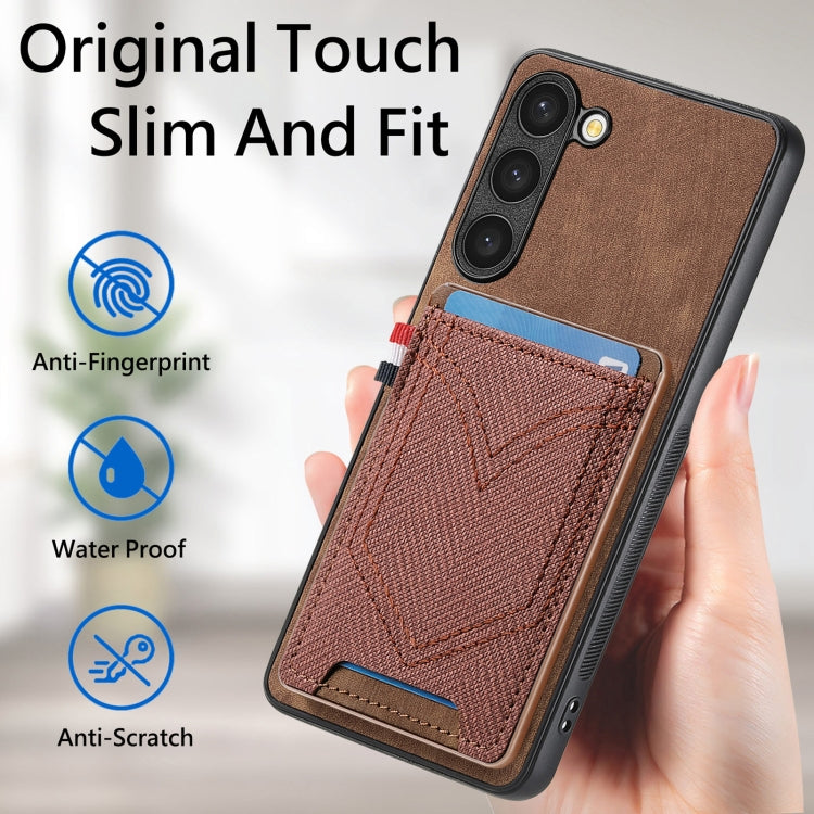 For Samsung Galaxy S25 5G Denim Texture Leather Skin Phone Case with Card Slot(Brown) - Galaxy S25 5G Cases by PMC Jewellery | Online Shopping South Africa | PMC Jewellery | Buy Now Pay Later Mobicred