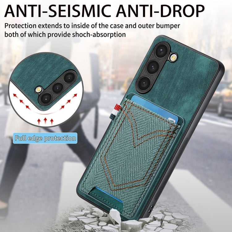 For Samsung Galaxy S25 5G Denim Texture Leather Skin Phone Case with Card Slot(Green) - Galaxy S25 5G Cases by PMC Jewellery | Online Shopping South Africa | PMC Jewellery | Buy Now Pay Later Mobicred