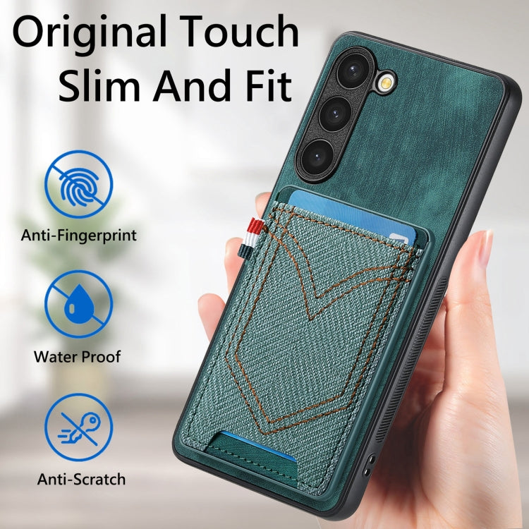 For Samsung Galaxy S25 5G Denim Texture Leather Skin Phone Case with Card Slot(Green) - Galaxy S25 5G Cases by PMC Jewellery | Online Shopping South Africa | PMC Jewellery | Buy Now Pay Later Mobicred