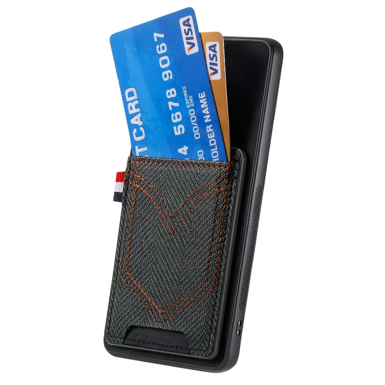For Samsung Galaxy S25+ 5G Denim Texture Leather Skin Phone Case with Card Slot(Black) - Galaxy S25+ 5G Cases by PMC Jewellery | Online Shopping South Africa | PMC Jewellery | Buy Now Pay Later Mobicred
