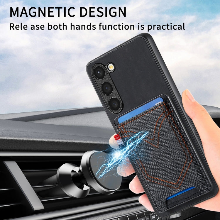 For Samsung Galaxy S25+ 5G Denim Texture Leather Skin Phone Case with Card Slot(Black) - Galaxy S25+ 5G Cases by PMC Jewellery | Online Shopping South Africa | PMC Jewellery | Buy Now Pay Later Mobicred