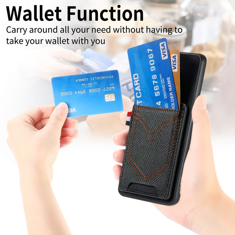 For Samsung Galaxy S25+ 5G Denim Texture Leather Skin Phone Case with Card Slot(Black) - Galaxy S25+ 5G Cases by PMC Jewellery | Online Shopping South Africa | PMC Jewellery | Buy Now Pay Later Mobicred