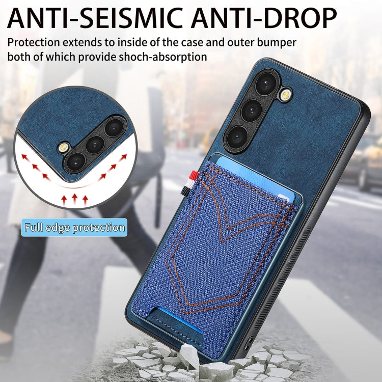 For Samsung Galaxy S25+ 5G Denim Texture Leather Skin Phone Case with Card Slot(Blue) - Galaxy S25+ 5G Cases by PMC Jewellery | Online Shopping South Africa | PMC Jewellery | Buy Now Pay Later Mobicred