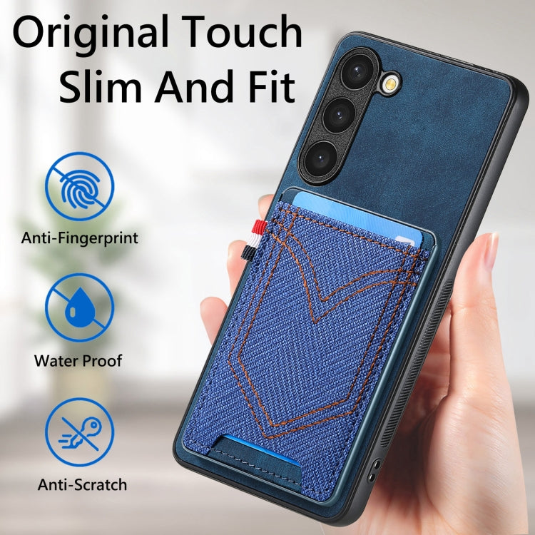 For Samsung Galaxy S25+ 5G Denim Texture Leather Skin Phone Case with Card Slot(Blue) - Galaxy S25+ 5G Cases by PMC Jewellery | Online Shopping South Africa | PMC Jewellery | Buy Now Pay Later Mobicred