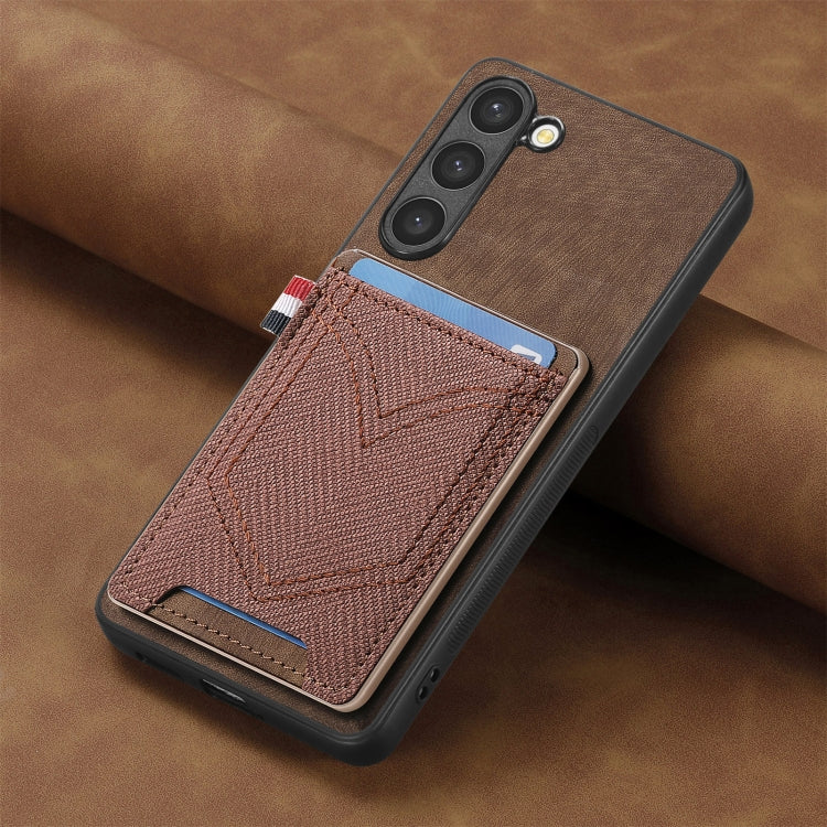 For Samsung Galaxy S25+ 5G Denim Texture Leather Skin Phone Case with Card Slot(Brown) - Galaxy S25+ 5G Cases by PMC Jewellery | Online Shopping South Africa | PMC Jewellery | Buy Now Pay Later Mobicred