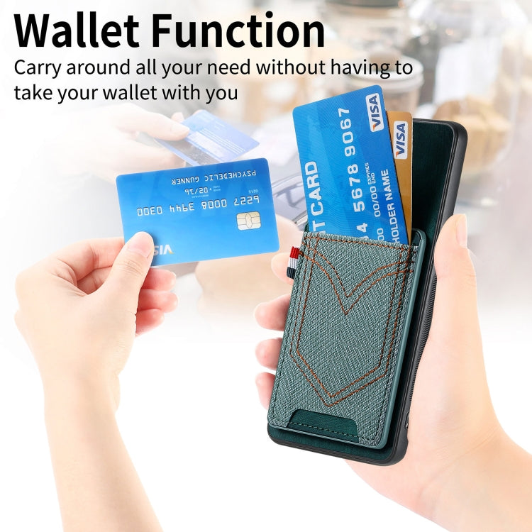 For Samsung Galaxy S25+ 5G Denim Texture Leather Skin Phone Case with Card Slot(Green) - Galaxy S25+ 5G Cases by PMC Jewellery | Online Shopping South Africa | PMC Jewellery | Buy Now Pay Later Mobicred