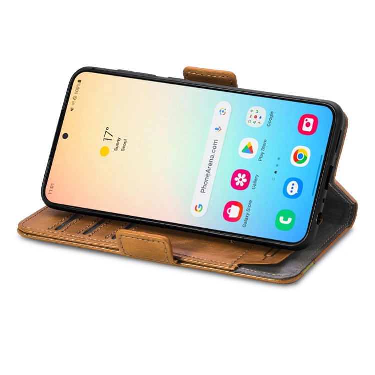 For Samsung Galaxy S25 5G CaseNeo Splicing Dual Magnetic Buckle Leather Phone Case(Khaki) - Galaxy S25 5G Cases by CaseNeo | Online Shopping South Africa | PMC Jewellery | Buy Now Pay Later Mobicred