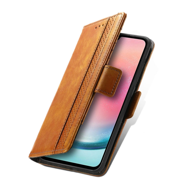 For Samsung Galaxy S25 5G CaseNeo Splicing Dual Magnetic Buckle Leather Phone Case(Khaki) - Galaxy S25 5G Cases by CaseNeo | Online Shopping South Africa | PMC Jewellery | Buy Now Pay Later Mobicred