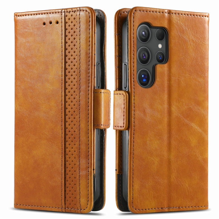 For Samsung Galaxy S25 Ultra 5G CaseNeo Splicing Dual Magnetic Buckle Leather Phone Case(Khaki) - Galaxy S25 Ultra 5G Cases by CaseNeo | Online Shopping South Africa | PMC Jewellery | Buy Now Pay Later Mobicred