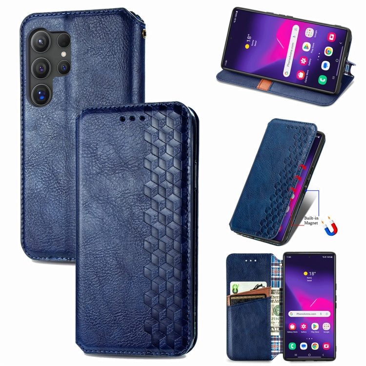 For Samsung Galaxy S25 Ultra 5G Cubic Grid Pressed Magnetic Leather Phone Case(Blue) - free shipping - PMC Jewellery - Order now!