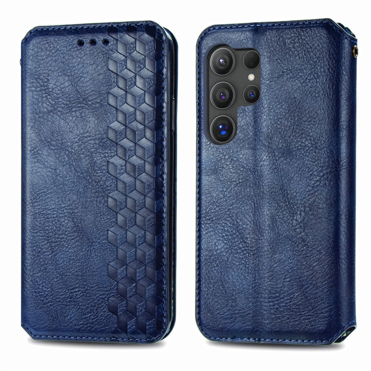 For Samsung Galaxy S25 Ultra 5G Cubic Grid Pressed Magnetic Leather Phone Case(Blue) - free shipping - PMC Jewellery - Order now!