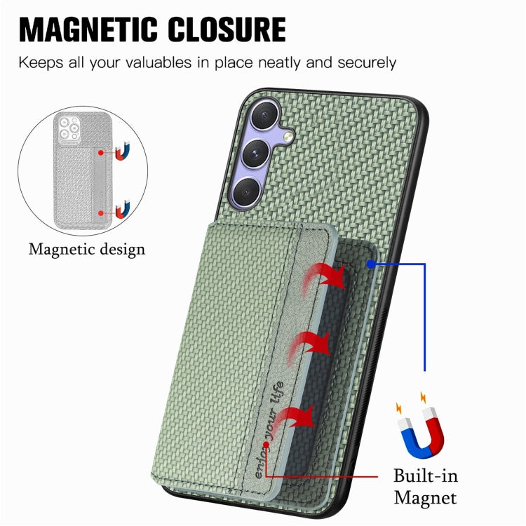 For Samsung Galaxy S25 Ultra 5G Carbon Fiber Magnetic Card Wallet RFID Blocking Phone Case(Green) - Galaxy S25 Ultra 5G Cases by PMC Jewellery | Online Shopping South Africa | PMC Jewellery | Buy Now Pay Later Mobicred