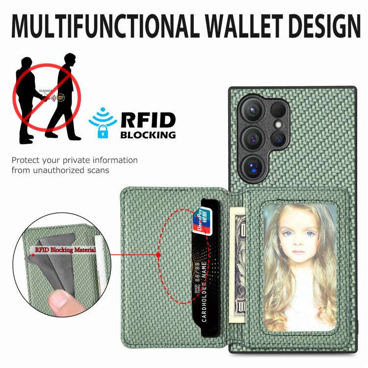 For Samsung Galaxy S25 Ultra 5G Carbon Fiber Magnetic Card Wallet RFID Blocking Phone Case(Green) - Galaxy S25 Ultra 5G Cases by PMC Jewellery | Online Shopping South Africa | PMC Jewellery | Buy Now Pay Later Mobicred