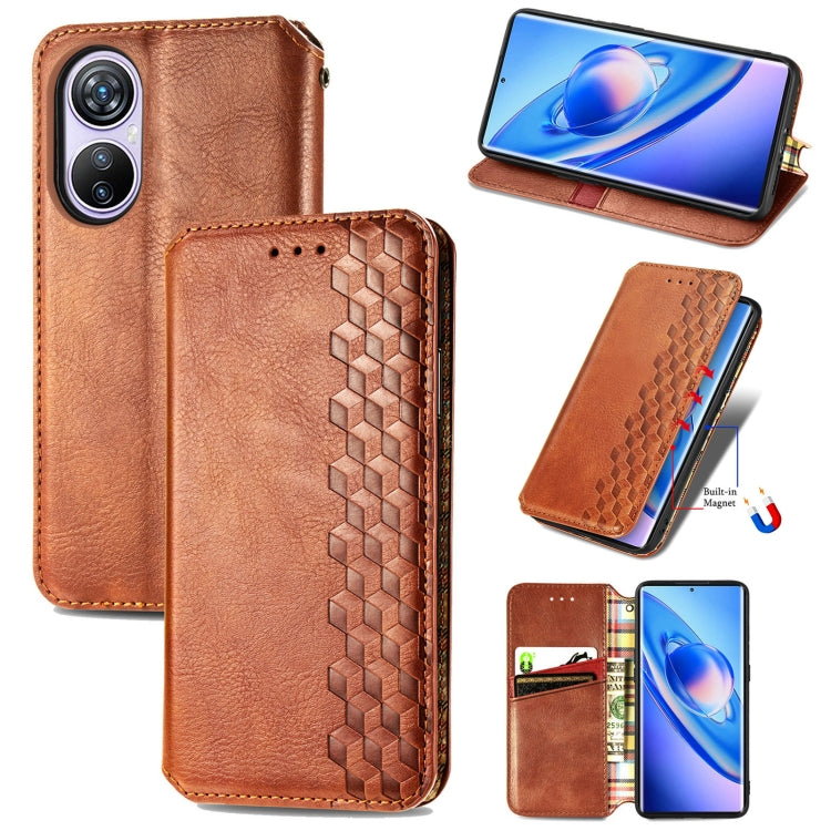 For Blackview A200 Pro Cubic Grid Pressed Magnetic Leather Phone Case(Brown) - More Brand by PMC TechLife | Online Shopping South Africa | PMC TechLife