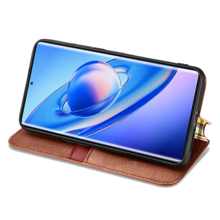 For Blackview A200 Pro Cubic Grid Pressed Magnetic Leather Phone Case(Brown) - More Brand by PMC TechLife | Online Shopping South Africa | PMC TechLife