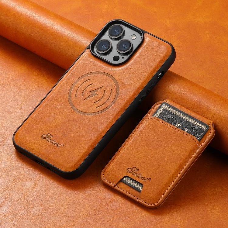 For iPhone 15 Pro Max Suteni H15 MagSafe Oil Eax Leather Detachable Wallet Back Phone Case(Khaki) - free shipping - PMC Jewellery - Order now!