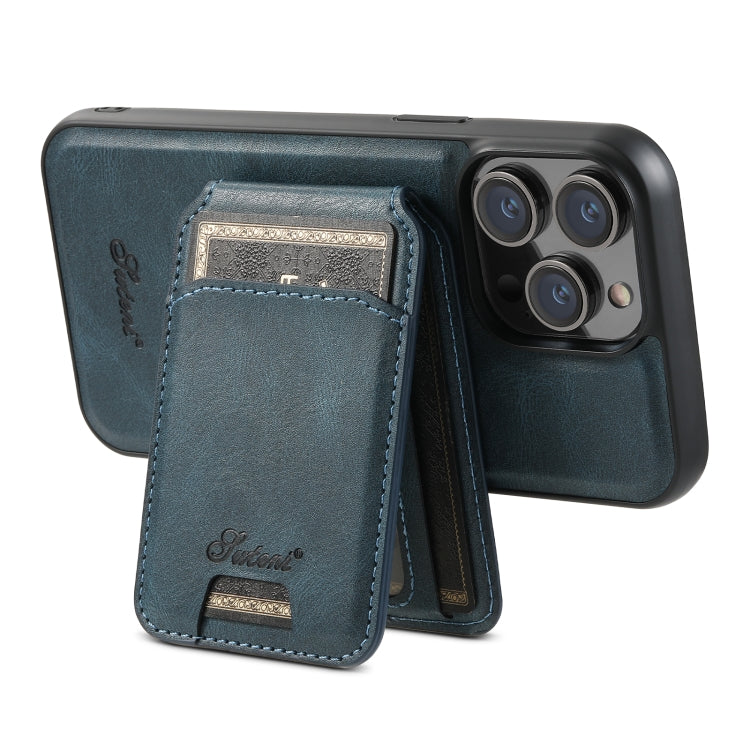 For iPhone 13 Suteni H15 MagSafe Oil Eax Leather Detachable Wallet Back Phone Case(Blue) - free shipping - PMC Jewellery - Order now!