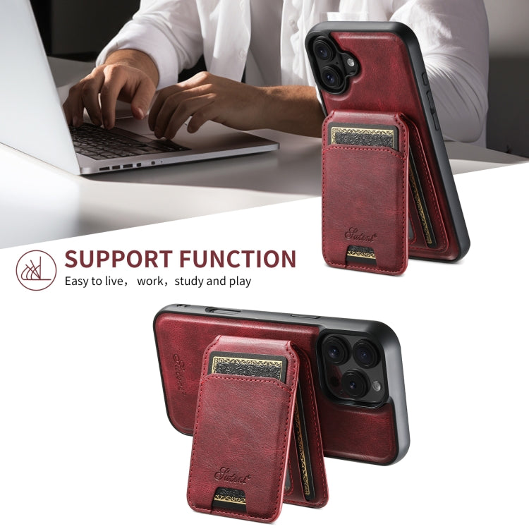 For iPhone 16 Suteni H15 MagSafe Oil Eax Leather Detachable Wallet Back Phone Case(Red) - free shipping - PMC Jewellery - Order now!