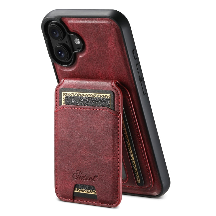 For iPhone 16 Suteni H15 MagSafe Oil Eax Leather Detachable Wallet Back Phone Case(Red) - free shipping - PMC Jewellery - Order now!