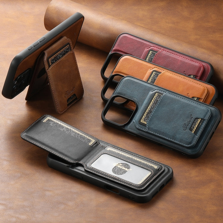 For iPhone 13 Suteni H15 MagSafe Oil Eax Leather Detachable Wallet Back Phone Case(Blue) - free shipping - PMC Jewellery - Order now!
