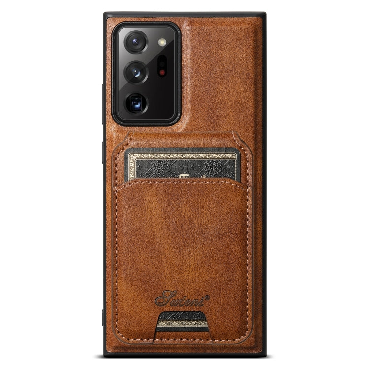 For Samsung Galaxy Note20 5G Suteni H15  Oil Eax Leather Detachable Wallet Back Phone Case(Brown) - Galaxy Note20 Cases by Suteni | Online Shopping South Africa | PMC TechLife | Buy Now Pay Later Mobicred