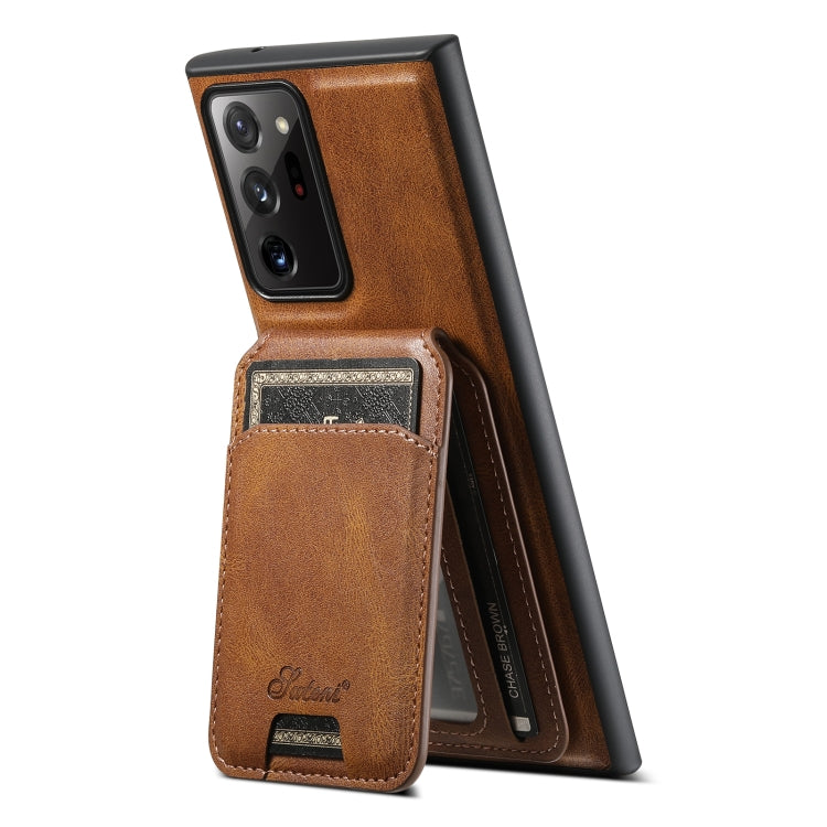 For Samsung Galaxy Note20 5G Suteni H15  Oil Eax Leather Detachable Wallet Back Phone Case(Khaki) - Galaxy Note20 Cases by Suteni | Online Shopping South Africa | PMC TechLife | Buy Now Pay Later Mobicred
