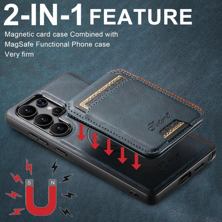 For Samsung Galaxy S25 Ultra 5G Suteni H15  Oil Eax Leather Detachable Wallet Back Phone Case(Blue) - Galaxy S25 Ultra 5G Cases by Suteni | Online Shopping South Africa | PMC TechLife | Buy Now Pay Later Mobicred