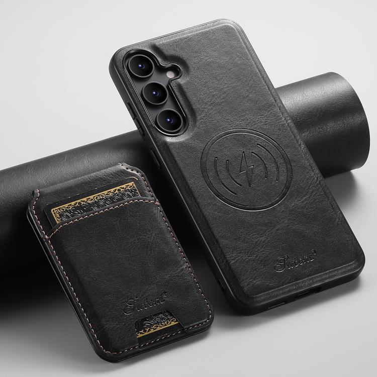 For Samsung Galaxy S25 5G Suteni H15  Oil Eax Leather Detachable Wallet Back Phone Case(Black) - Galaxy S25 5G Cases by Suteni | Online Shopping South Africa | PMC TechLife | Buy Now Pay Later Mobicred