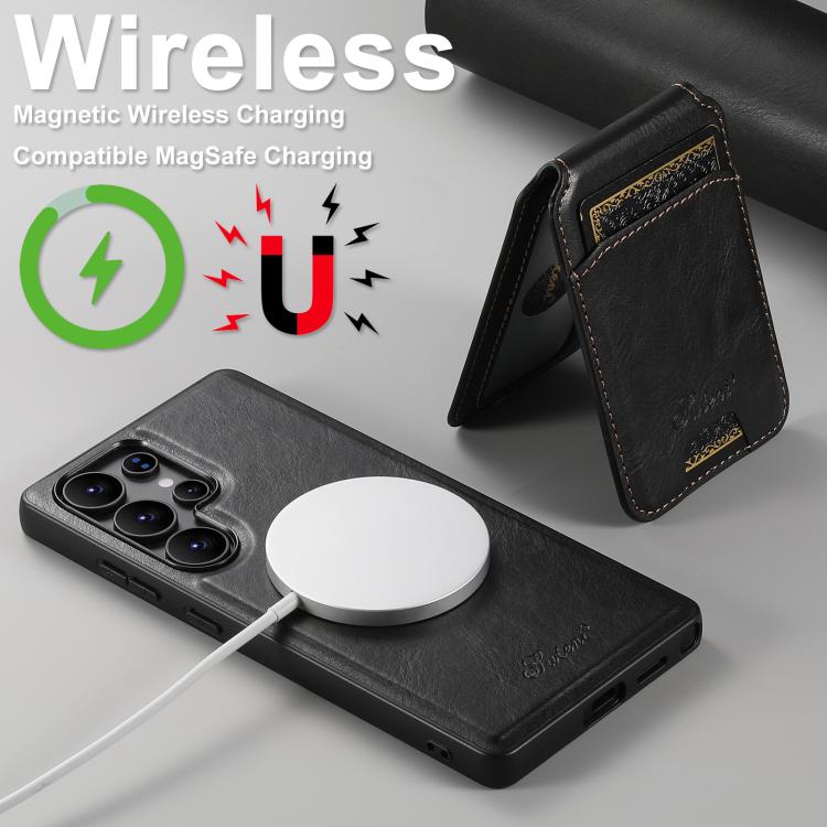 For Samsung Galaxy S25 5G Suteni H15  Oil Eax Leather Detachable Wallet Back Phone Case(Black) - Galaxy S25 5G Cases by Suteni | Online Shopping South Africa | PMC TechLife | Buy Now Pay Later Mobicred