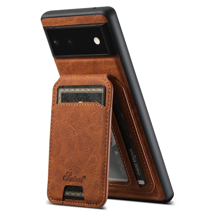 For Google Pixel 6a Suteni H16 Litchi Texture Leather Detachable Wallet Back Phone Case(Brown) - Google Cases by Suteni | Online Shopping South Africa | PMC TechLife | Buy Now Pay Later Mobicred