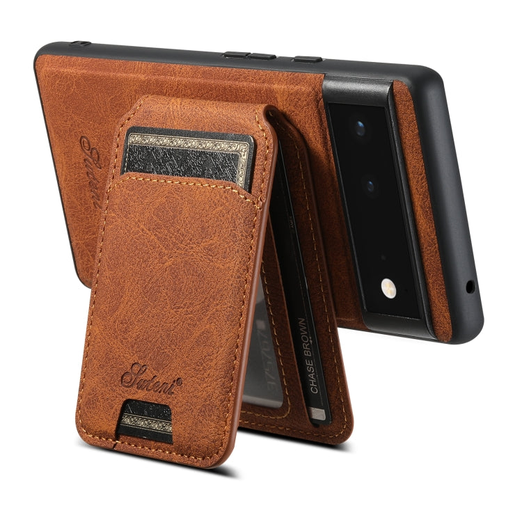 For Google Pixel 6a Suteni H16 Litchi Texture Leather Detachable Wallet Back Phone Case(Brown) - Google Cases by Suteni | Online Shopping South Africa | PMC TechLife | Buy Now Pay Later Mobicred