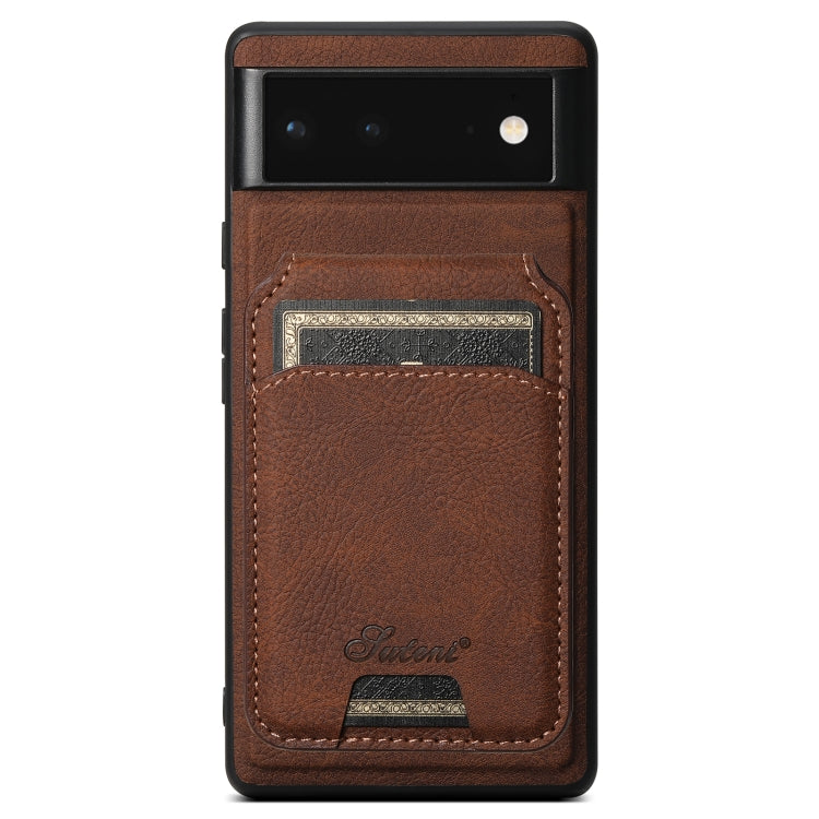 For Google Pixel 6a Suteni H16 Litchi Texture Leather Detachable Wallet Back Phone Case(Brown) - Google Cases by Suteni | Online Shopping South Africa | PMC TechLife | Buy Now Pay Later Mobicred