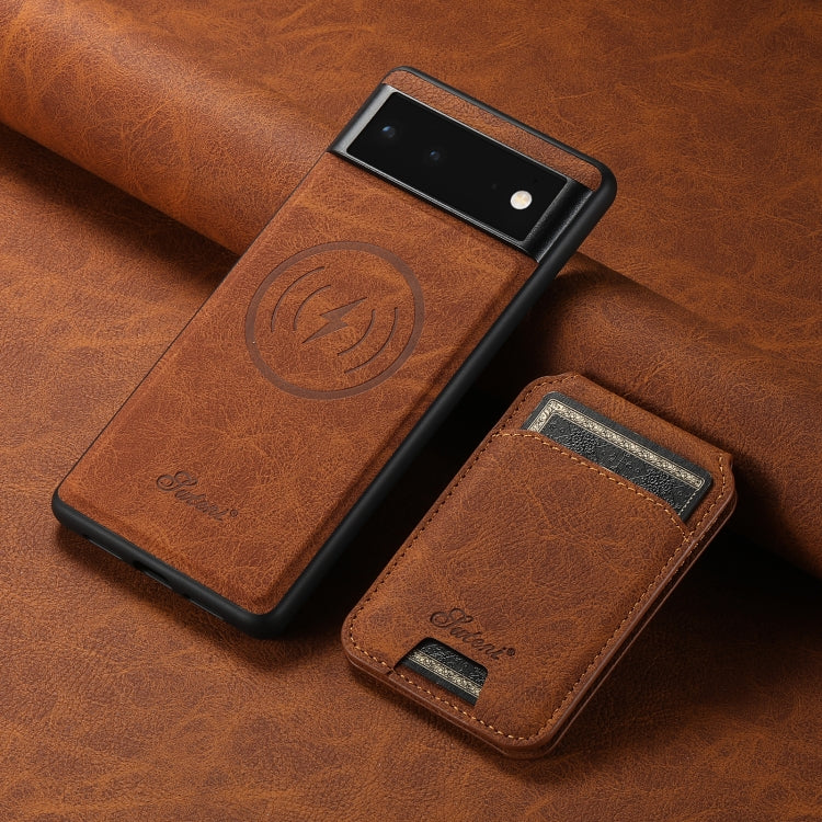 For Google Pixel 6a Suteni H16 Litchi Texture Leather Detachable Wallet Back Phone Case(Khaki) - Google Cases by Suteni | Online Shopping South Africa | PMC TechLife | Buy Now Pay Later Mobicred