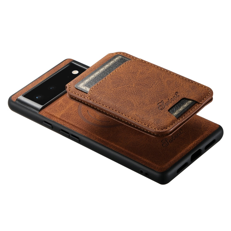 For Google Pixel 6a Suteni H16 Litchi Texture Leather Detachable Wallet Back Phone Case(Khaki) - Google Cases by Suteni | Online Shopping South Africa | PMC TechLife | Buy Now Pay Later Mobicred