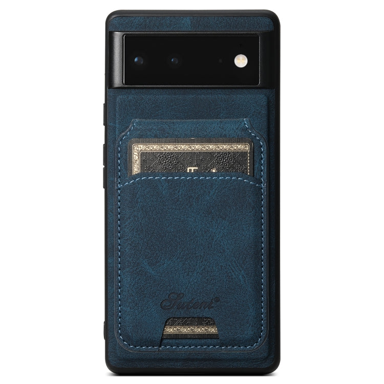 For Google Pixel 6a Suteni H16 Litchi Texture Leather Detachable Wallet Back Phone Case(Blue) - Google Cases by Suteni | Online Shopping South Africa | PMC TechLife | Buy Now Pay Later Mobicred