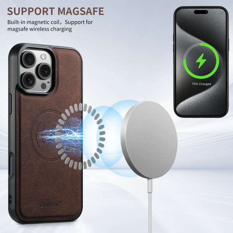 For iPhone 16 Pro Suteni H16 Litchi Texture Leather Detachable Wallet Back Phone Case(Brown) - free shipping - PMC Jewellery - Order now!