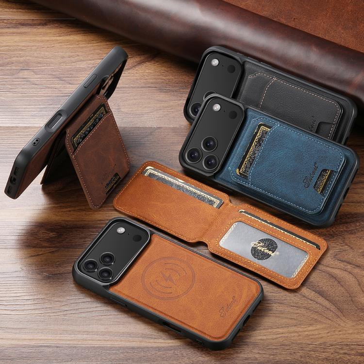 For iPhone 16 Pro Suteni H16 Litchi Texture Leather Detachable Wallet Back Phone Case(Blue) - free shipping - PMC Jewellery - Order now!