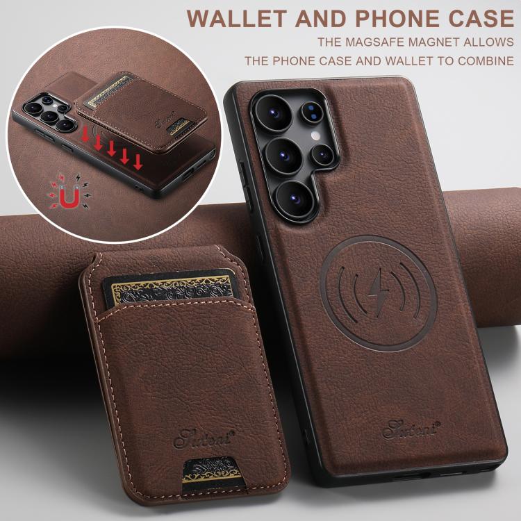For Samsung Galaxy S25 Ultra 5G Suteni H16 Litchi Texture Leather Detachable Wallet Back Phone Case(Brown) - Galaxy S25 Ultra 5G Cases by Suteni | Online Shopping South Africa | PMC TechLife | Buy Now Pay Later Mobicred
