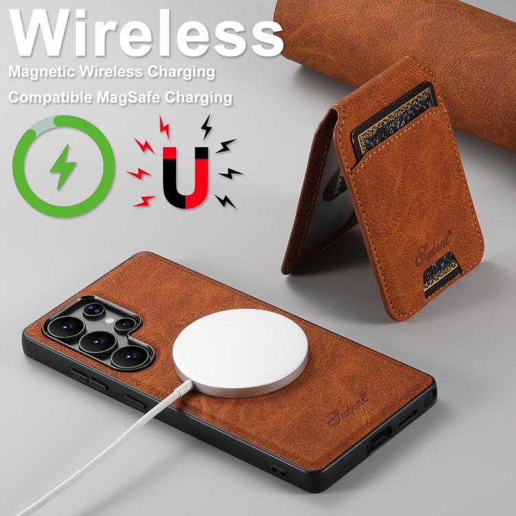 For Samsung Galaxy S25 Ultra 5G Suteni H16 Litchi Texture Leather Detachable Wallet Back Phone Case(Khaki) - Galaxy S25 Ultra 5G Cases by Suteni | Online Shopping South Africa | PMC TechLife | Buy Now Pay Later Mobicred