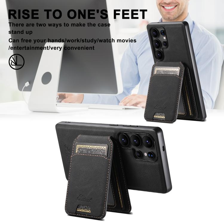For Samsung Galaxy S25+ 5G Suteni H16 Litchi Texture Leather Detachable Wallet Back Phone Case(Black) - Galaxy S25+ 5G Cases by Suteni | Online Shopping South Africa | PMC TechLife | Buy Now Pay Later Mobicred